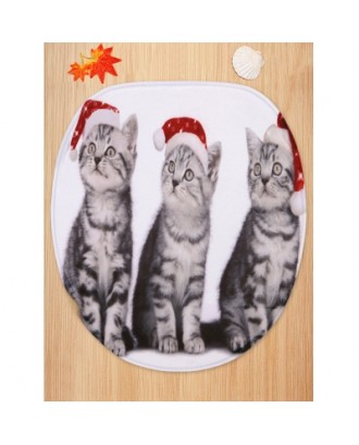 Christmas Cats Printed Toilet Mat Set