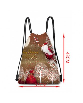Father Christmas Tree Printed Drawstring Gift Bag